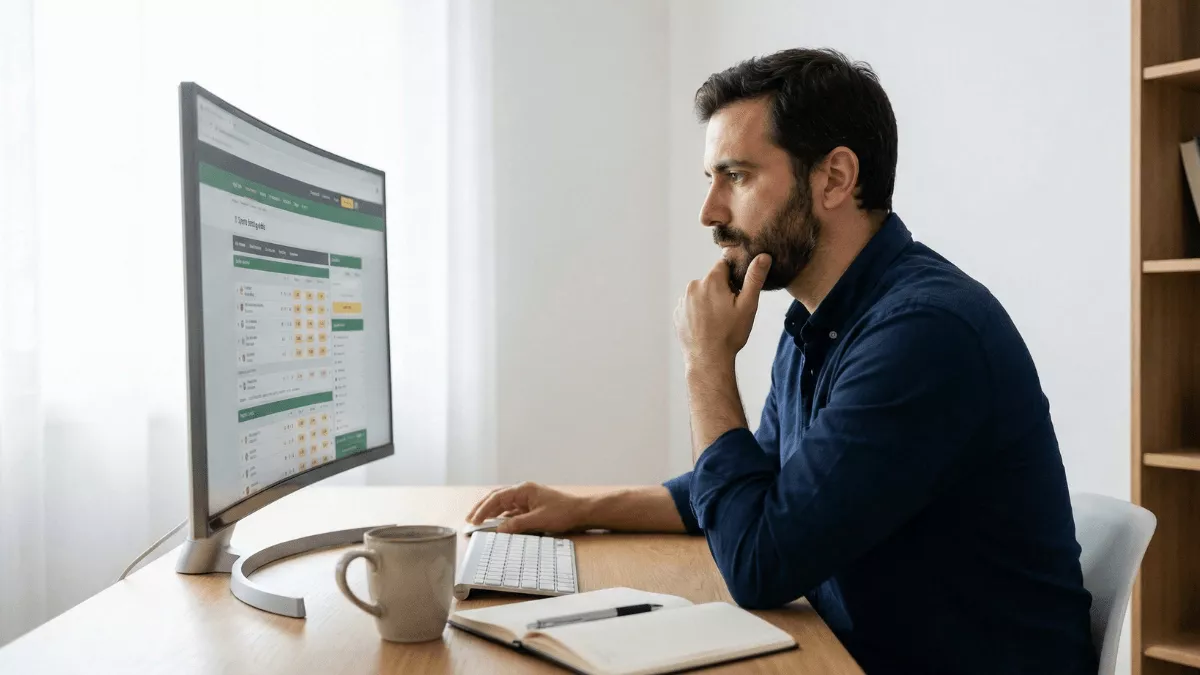 Apostador português a analisar odds de apostas desportivas no ecrã do computador